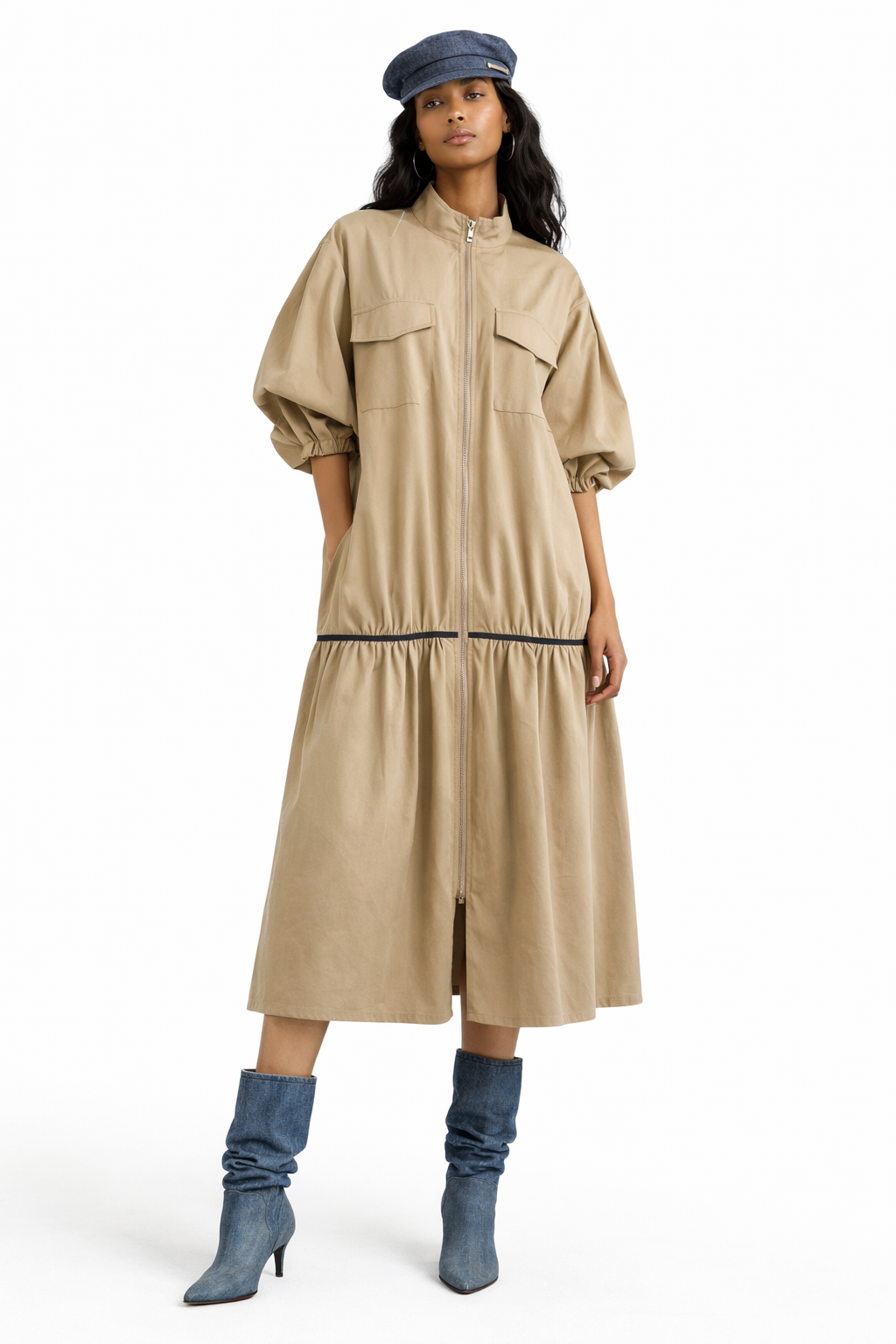 FRONT ZIPPER HIGH NECK COTTON DRESS (فستان) “SALMA”