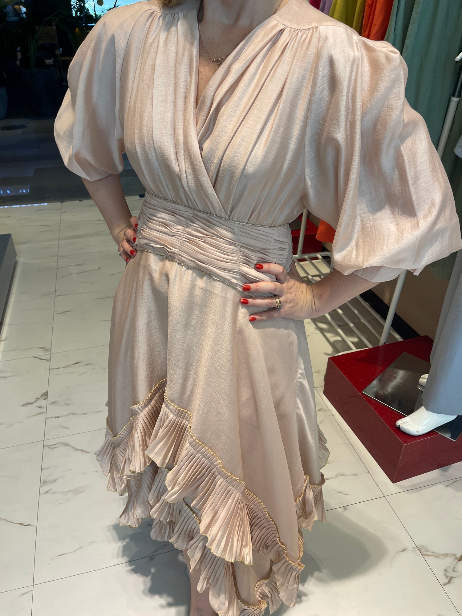 WAIST PLEATED MAXI DRESS (فستان) "ROSE"