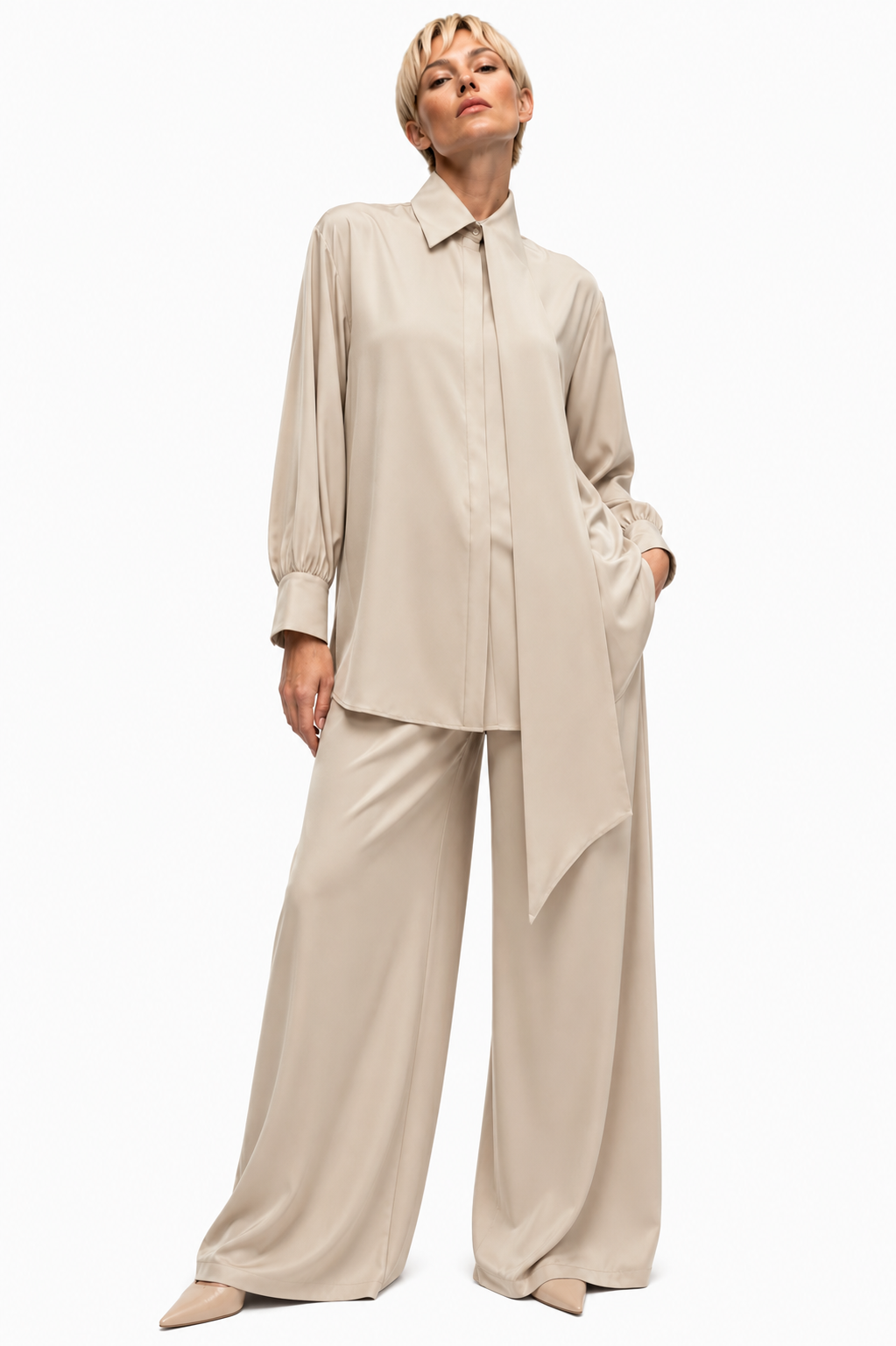 ASYMMETRIC TIE OVERSIZED SHIRT قميص “YARROW”