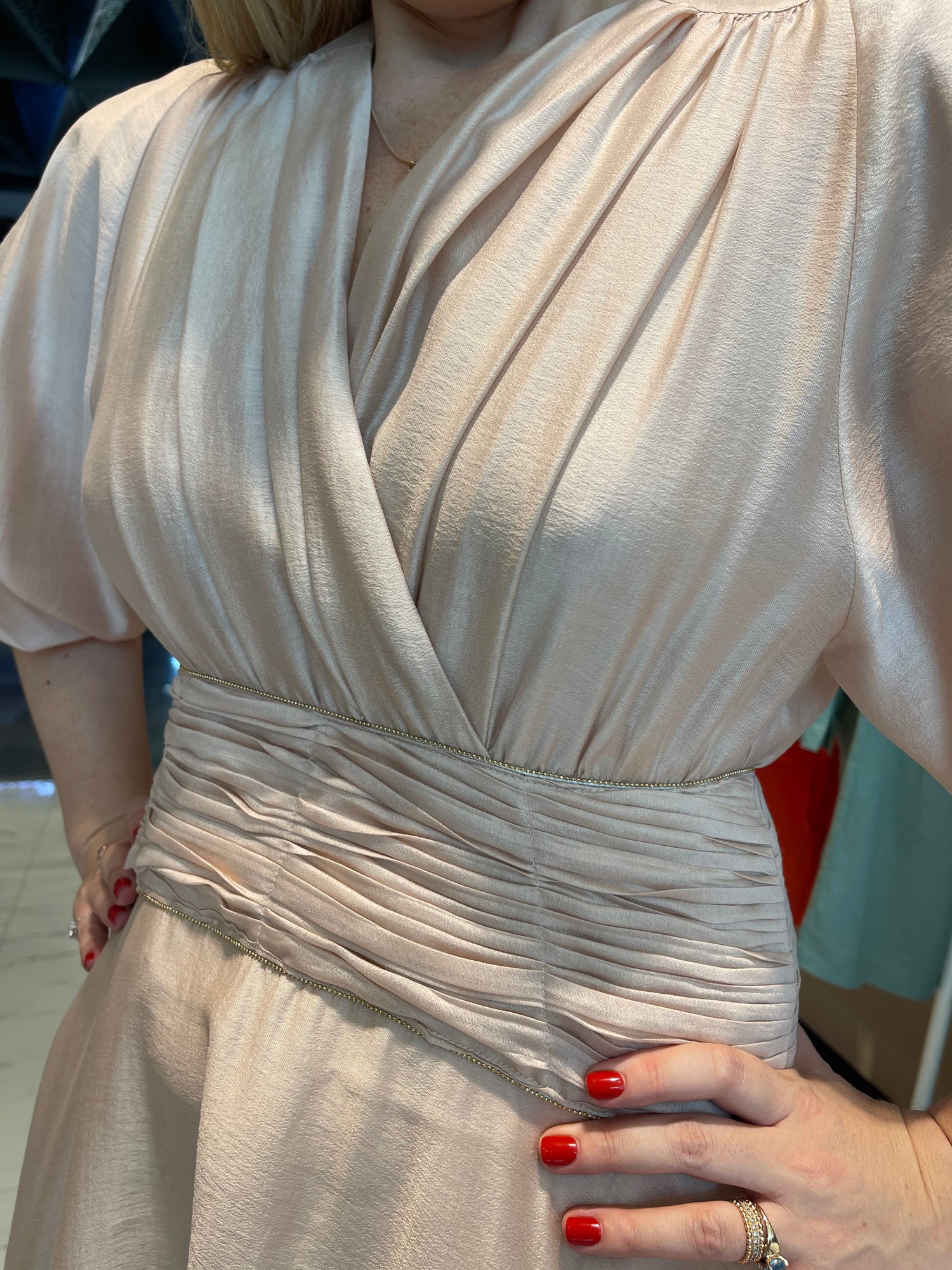WAIST PLEATED MAXI DRESS (فستان) "ROSE"