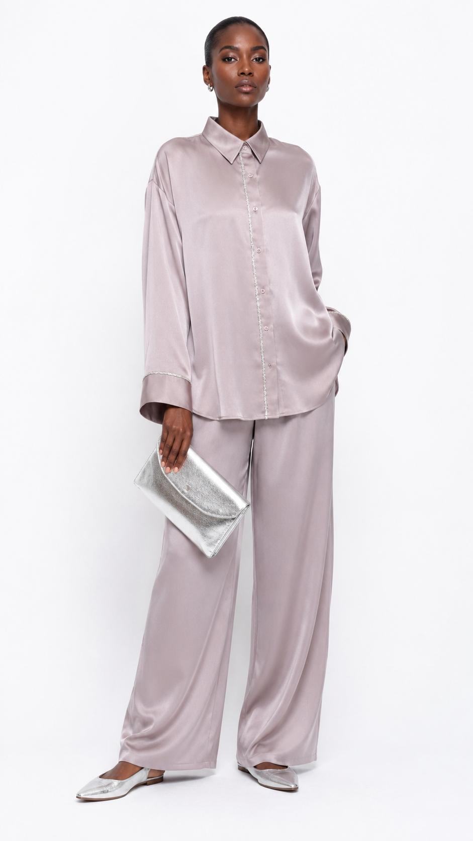 SILKY LUXE 2-PIECE SET زوج (SHIRT & TROUSERS قميص وبنطلون) “MORGANITE”