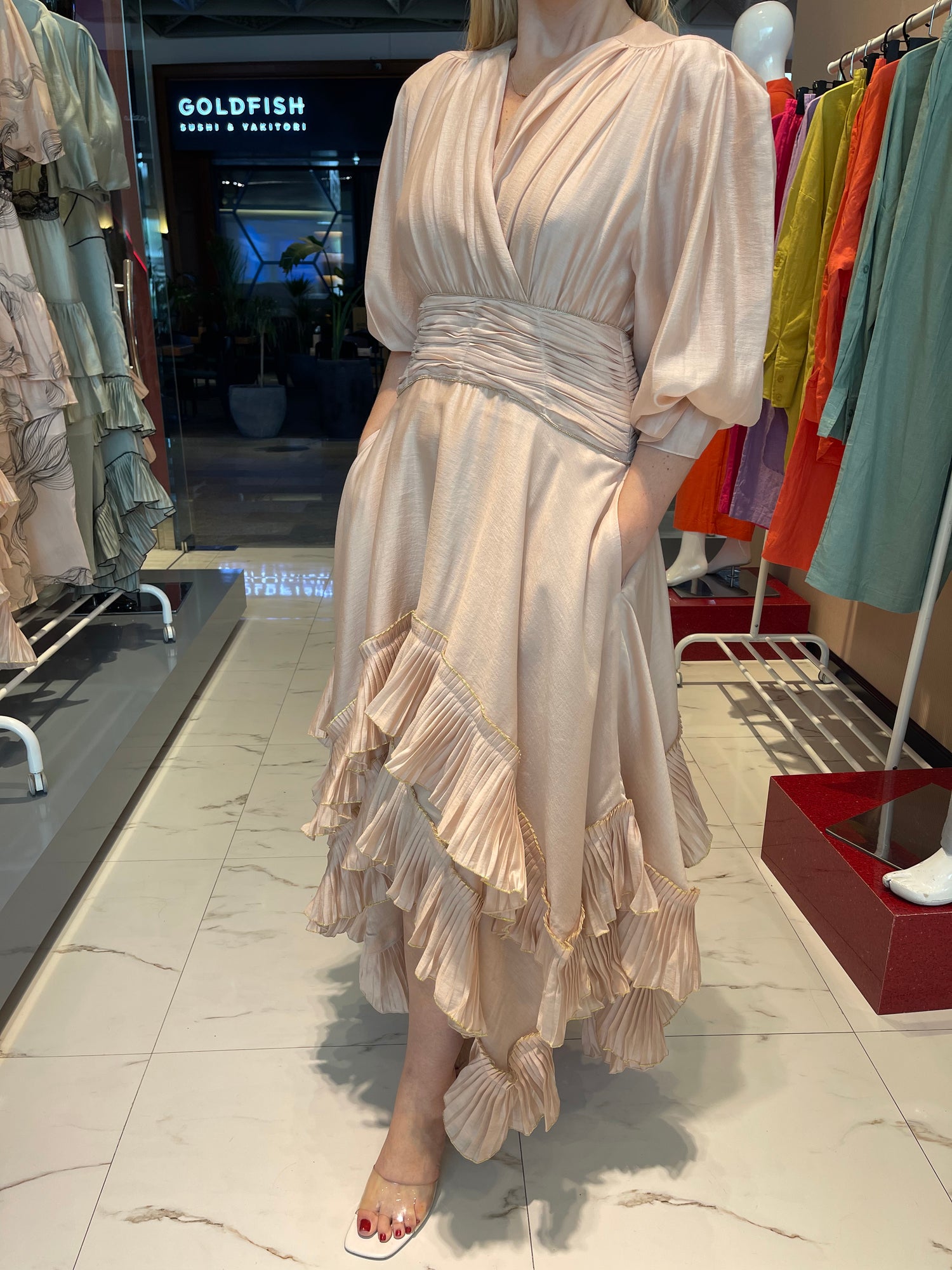 WAIST PLEATED MAXI DRESS (فستان) "ROSE"