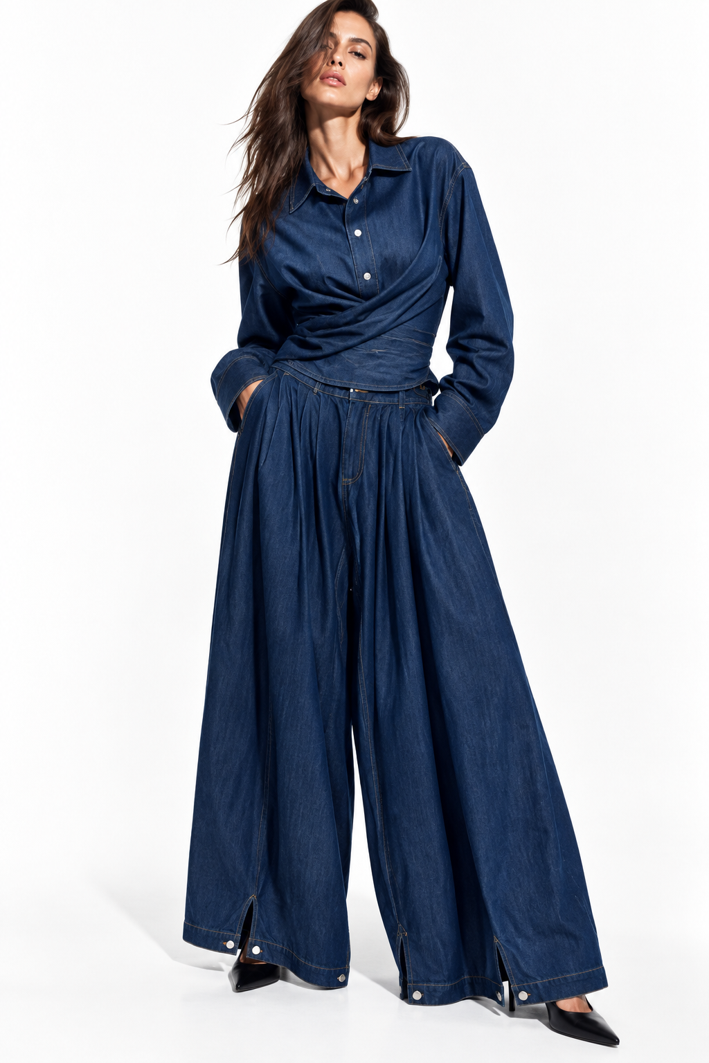 DENIM CO-ORD SET زوج (SHIRT & TROUSERS قميص وبنطلون) “SONYA”