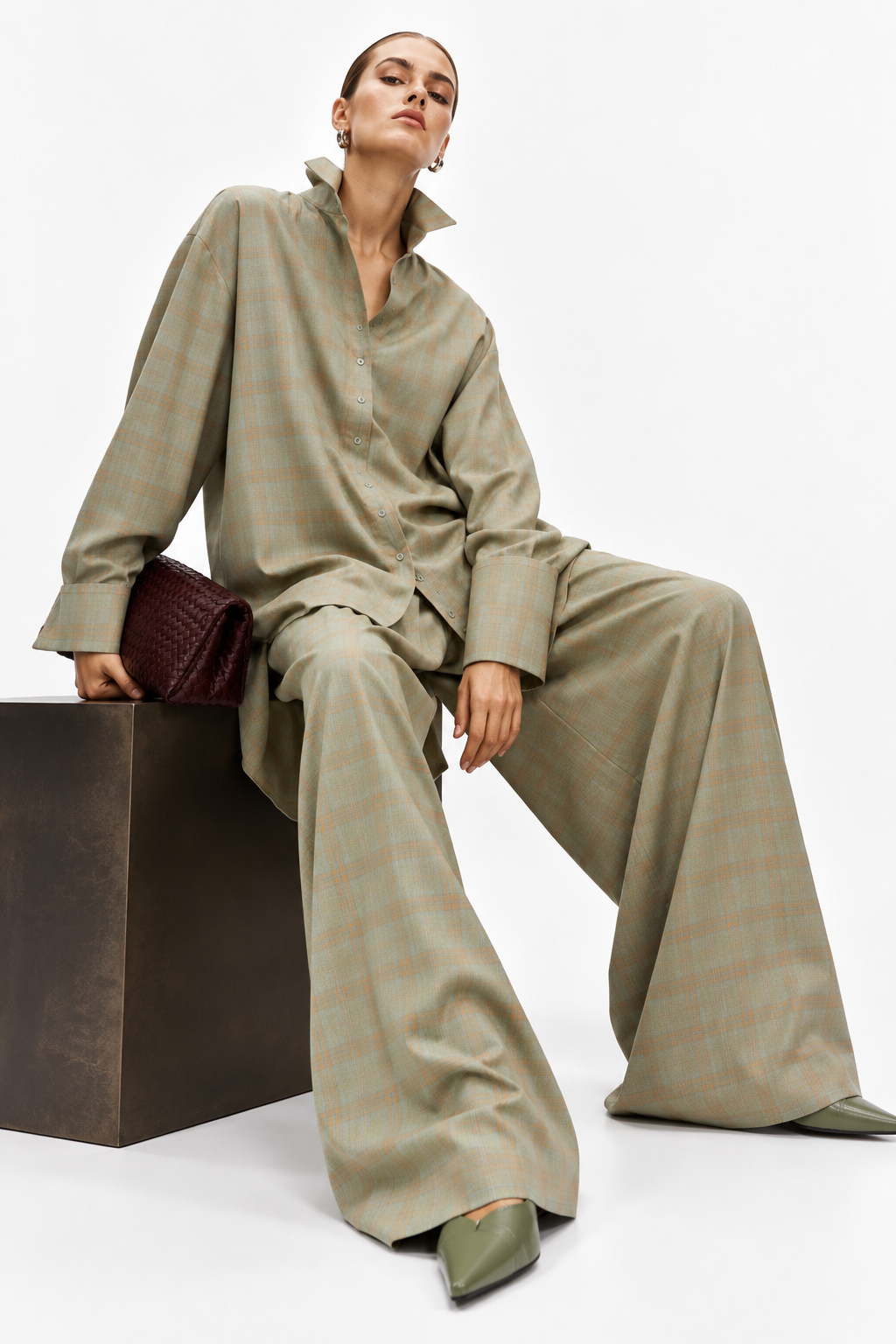 LOOSE FIT CHECKED 2PC SET  زوج (SHIRT & PANTS قميص وبنطلون) “JANE AUSTEN"