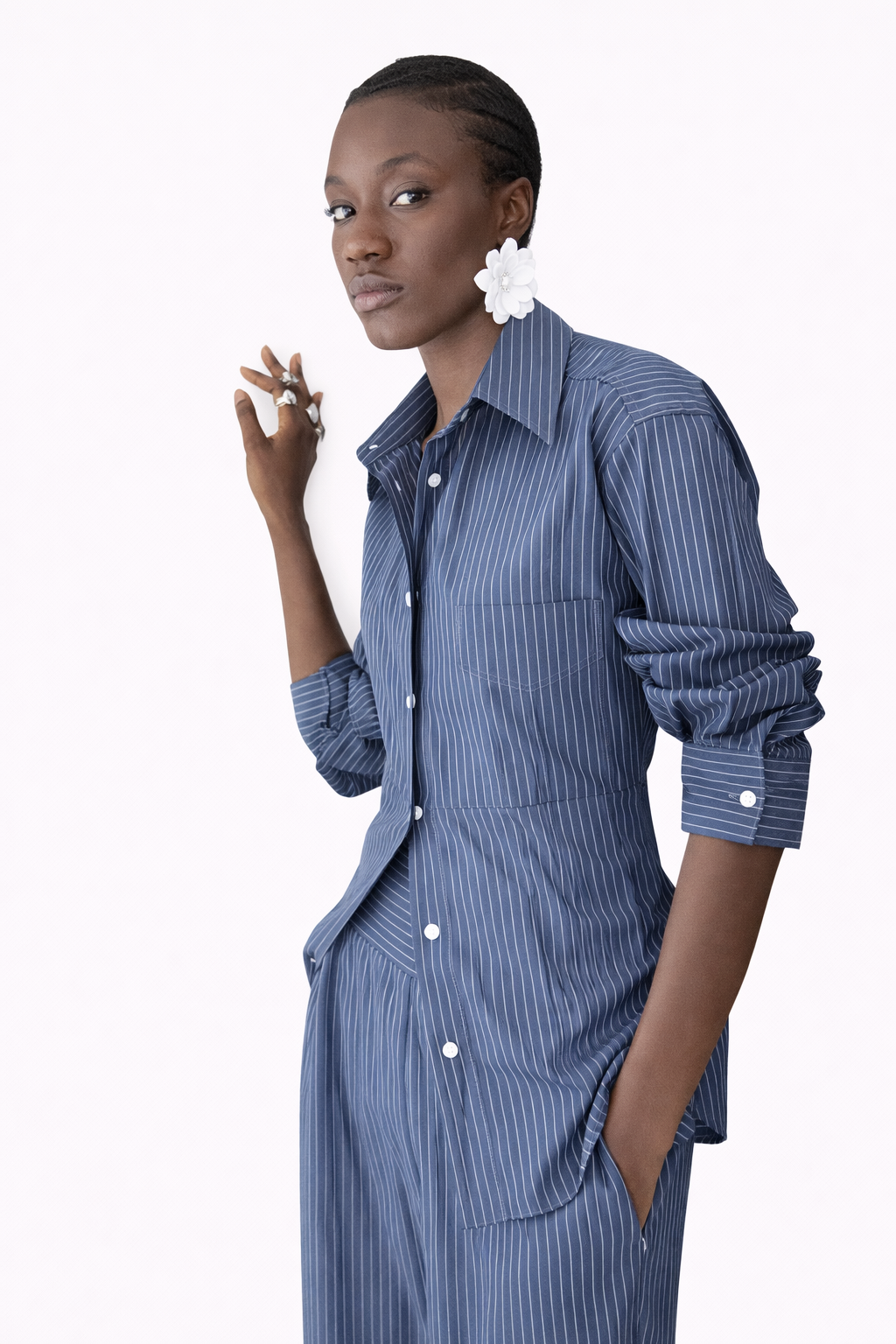 LOOSE FIT PINSTRIPE HOLIDAY SHIRT "MANYA" (قميص)