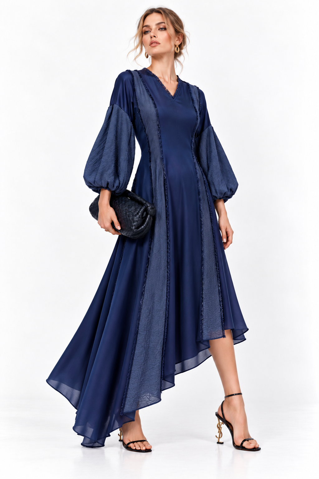 ASYMMETRIC BALOON SLEEVE  MAXI DRESS فستان “BELLA”