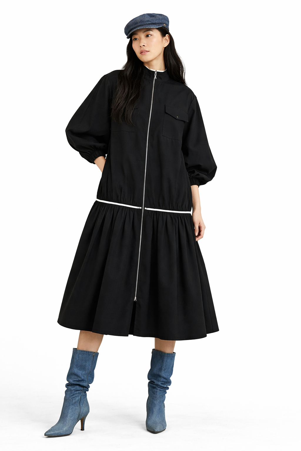 FRONT ZIPPER HIGH NECK COTTON DRESS (فستان) “SALMA”