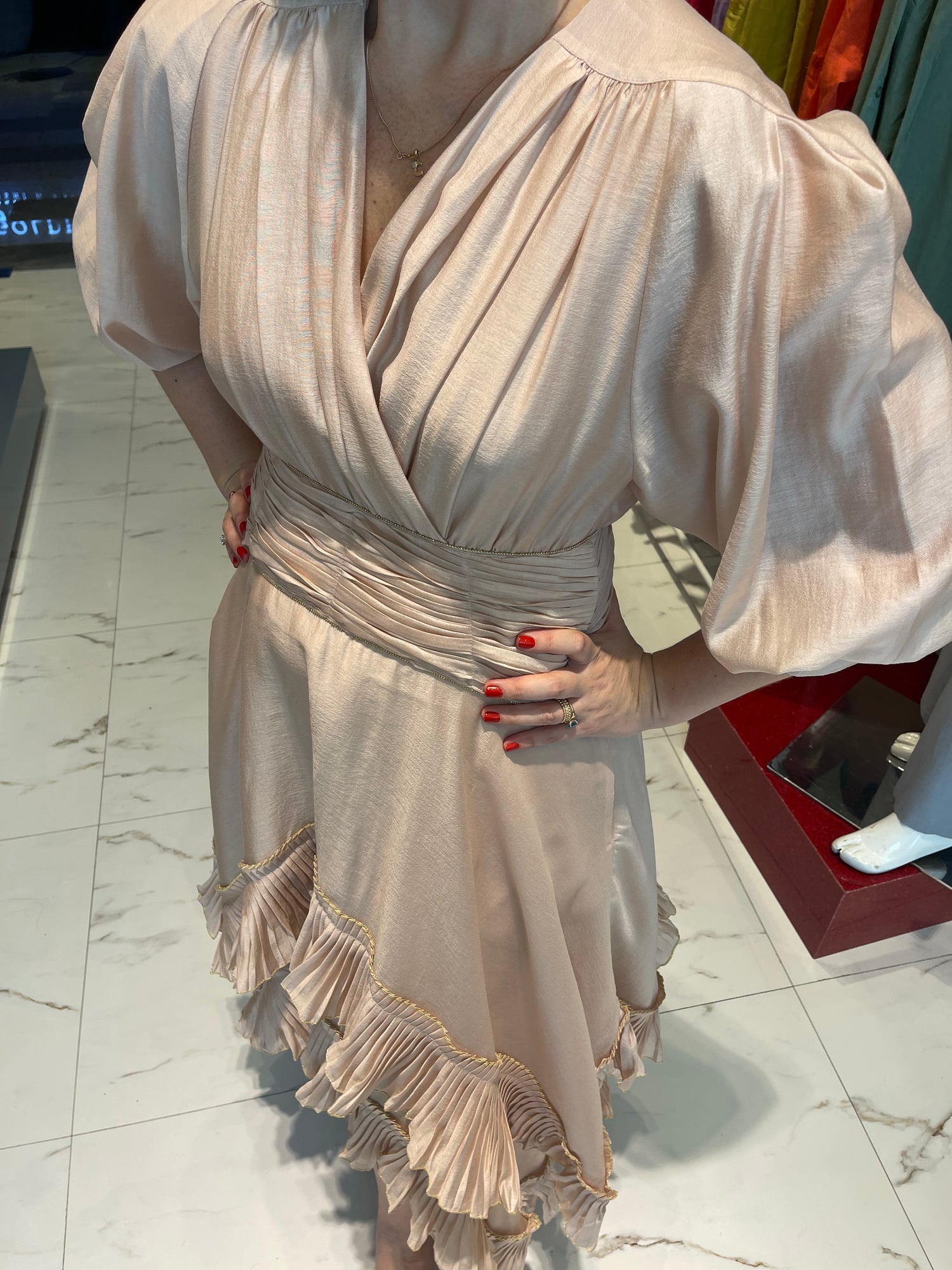 WAIST PLEATED MAXI DRESS (فستان) "ROSE"