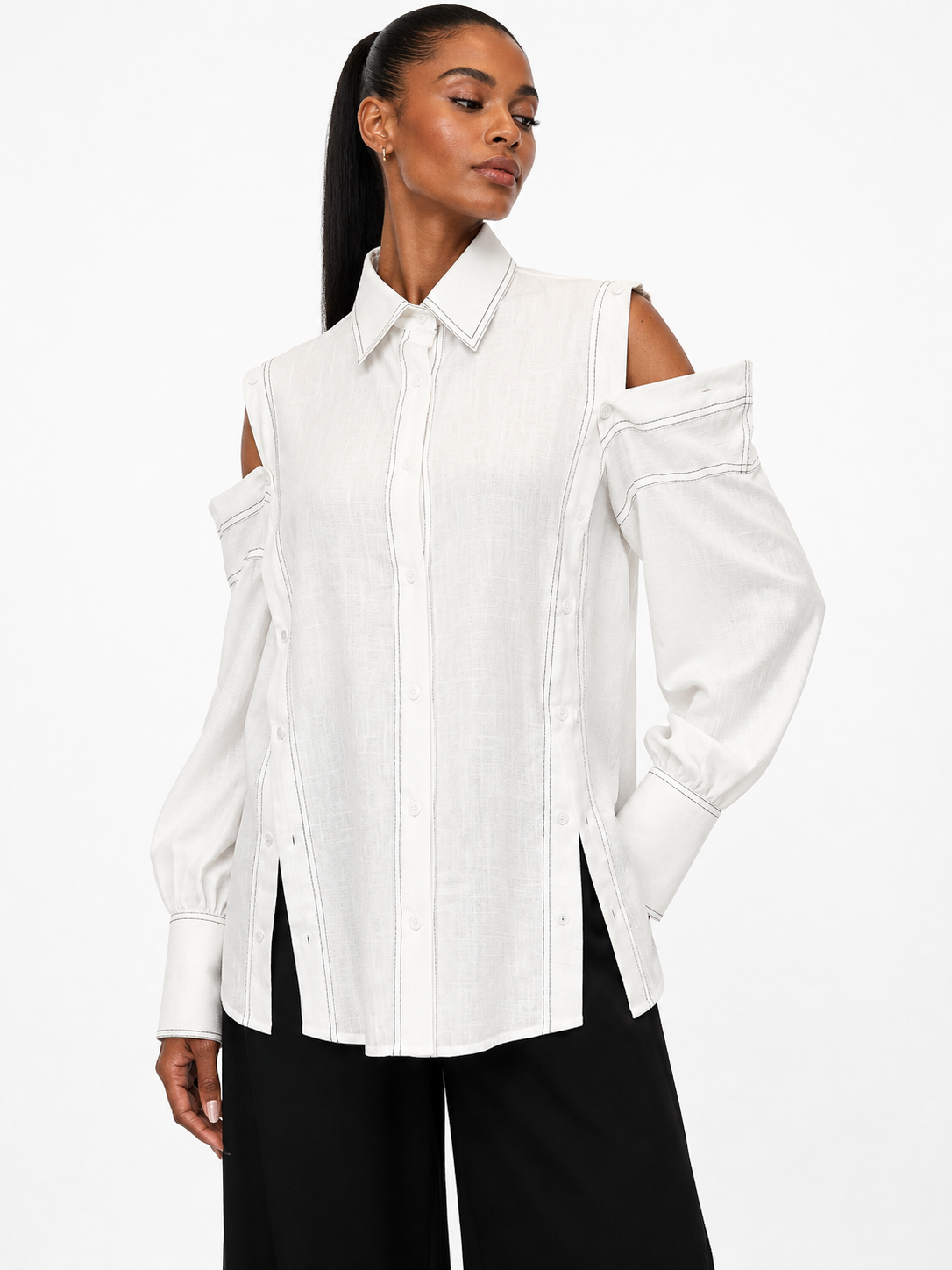BUTTONED OPEN SHOULDER SHIRT قميص “OPAL"
