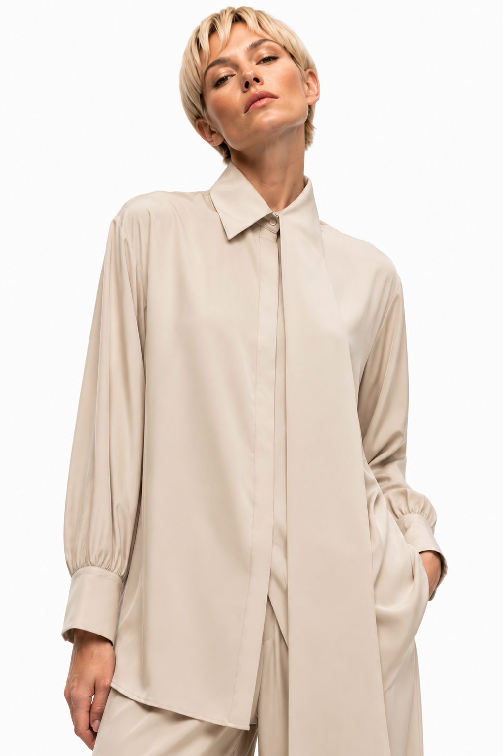 ASYMMETRIC TIE OVERSIZED SHIRT قميص “YARROW”