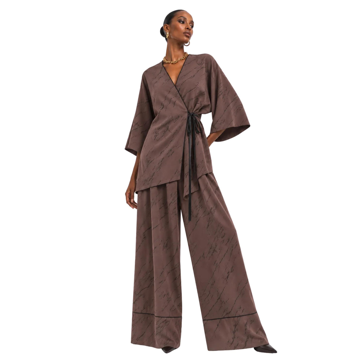 ABSTRACT KIMONO TIE-WAIST CO-ORD SET تعيين (KIMONO & PANTS) "MESSI"