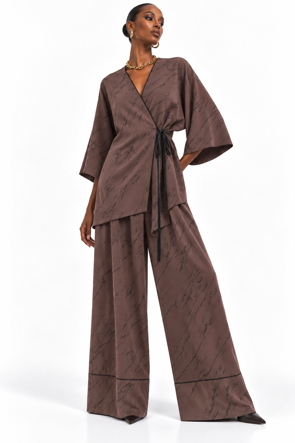 ABSTRACT KIMONO TIE-WAIST CO-ORD SET تعيين (KIMONO & PANTS) “MESSI“