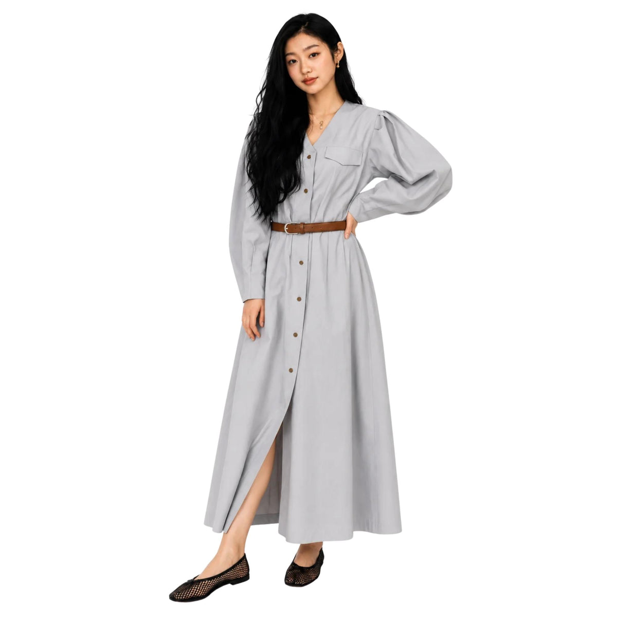 BELTED SHIRT COTTON DRESS (فستان) 