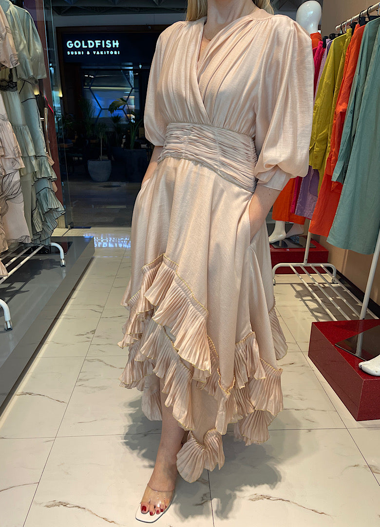 WAIST PLEATED MAXI DRESS (فستان) "ROSE"