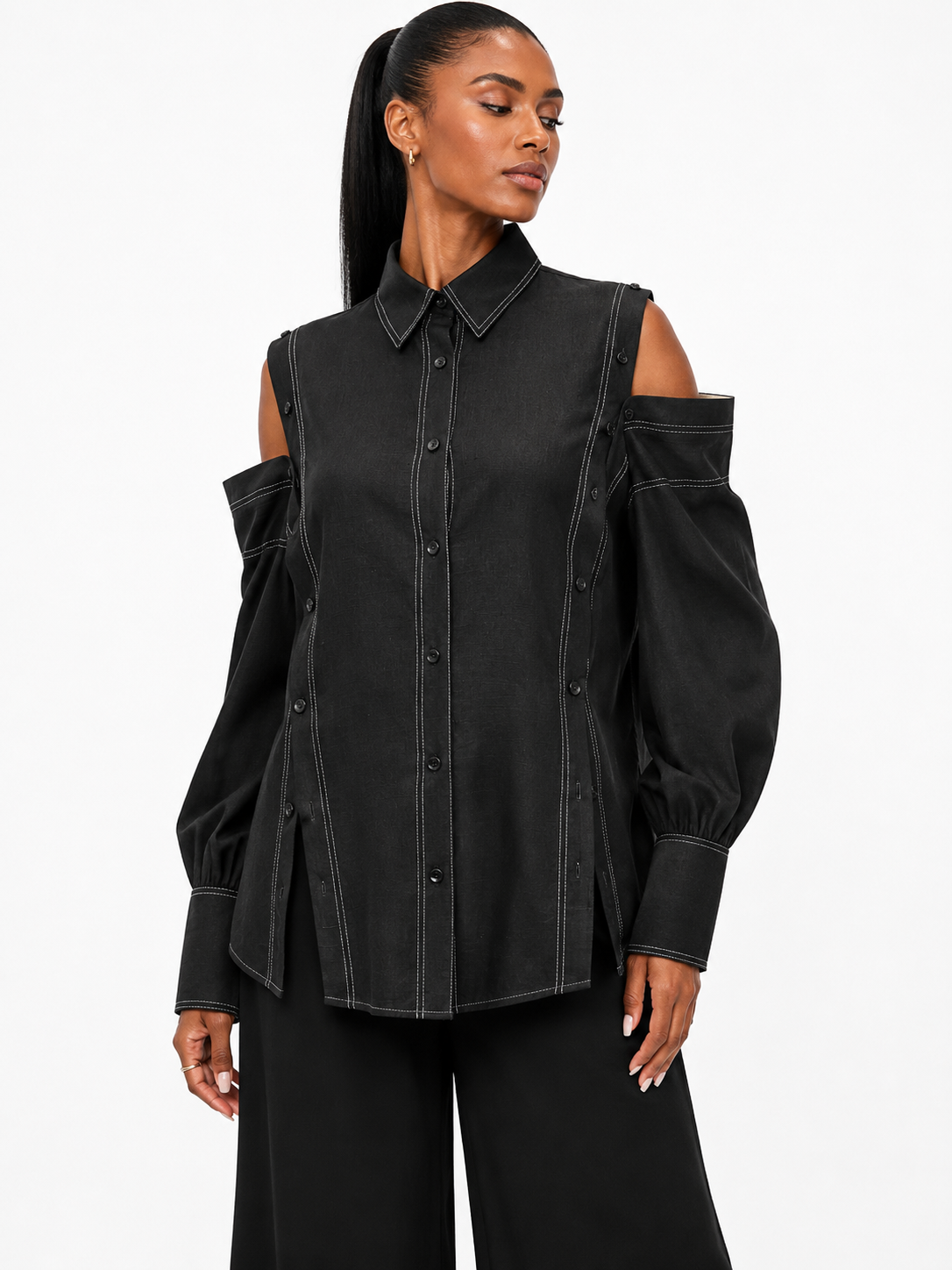 BUTTONED OPEN SHOULDER SHIRT قميص “OPAL"