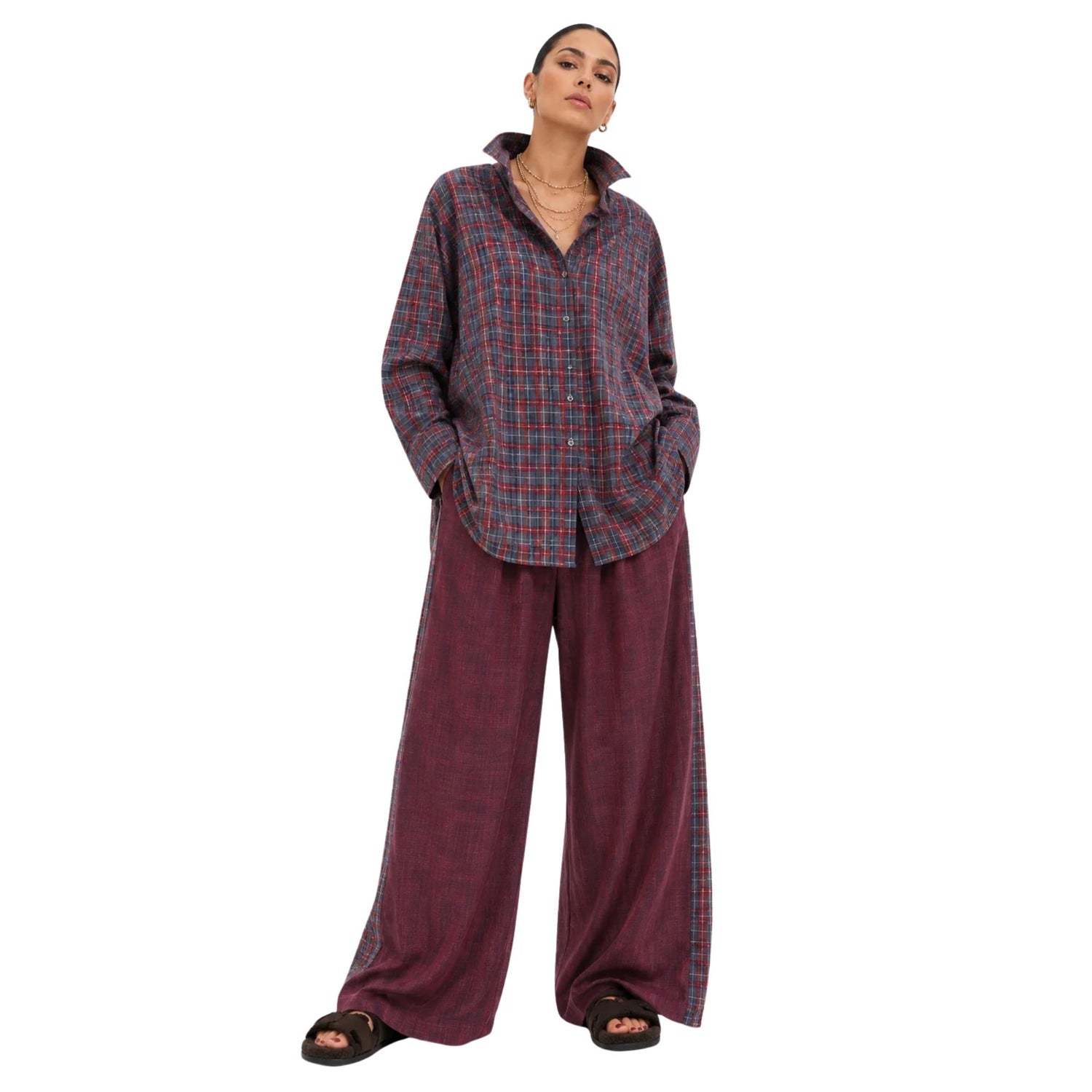 CONTRAST CHECK CO-ORD SET زوج (SHIRT & PANTS قميص وبنطلون) “JANE EYER"
