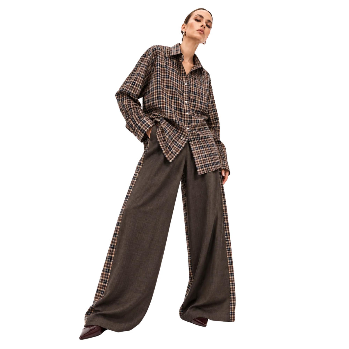 CONTRAST CHECK CO-ORD SET زوج (SHIRT & PANTS قميص وبنطلون) “JANE EYER"