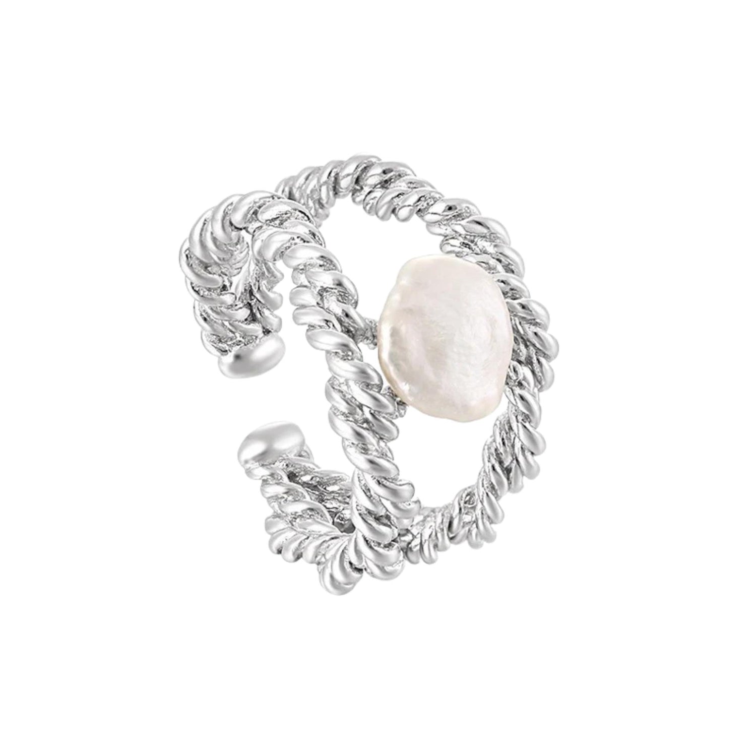 DOUBLE TWIST ROPE SET BAROQUE PEARL OPEN RING (الخاتم)
