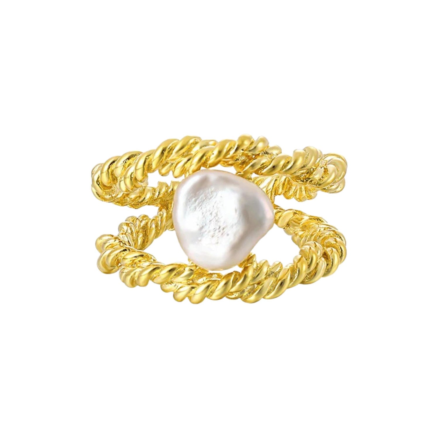DOUBLE TWIST ROPE SET BAROQUE PEARL OPEN RING (الخاتم)