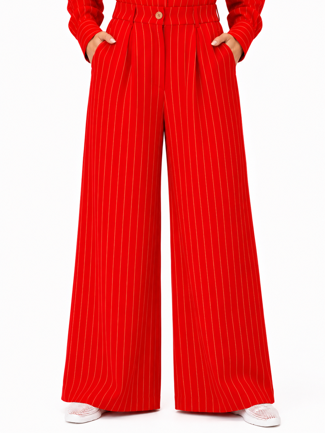 STRIPED FRONT PLEATED HIGH-WAISTED TROUSERS بنطلون “MOONSTONE”