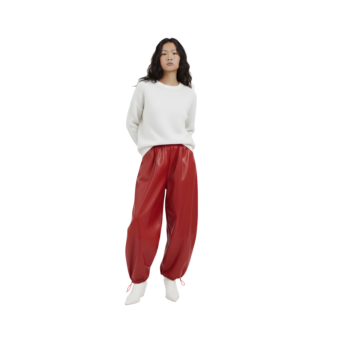 ELASTICATED WAIST BALOON LEATHER PANTS(بنطلون)
