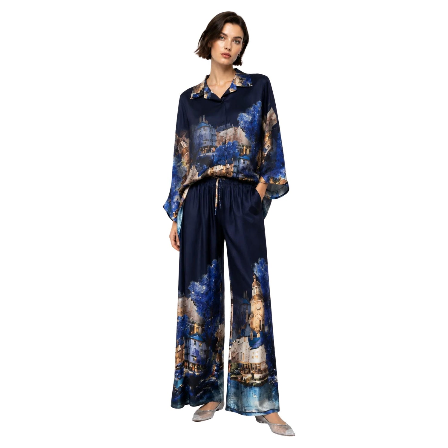 COASTAL RAW EDGE LINEN VISCOSE SET زوج (SHIRT & SHORTS قميص وبنطلون) “JADE"