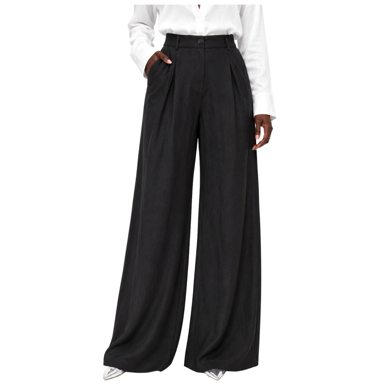 FRONT PLEATED HIGH-WAISTED TROUSERS بنطلون “IVORY”