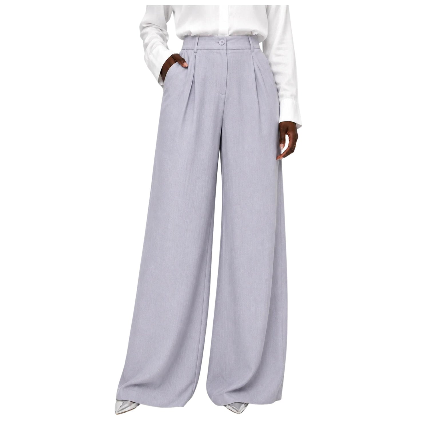 FRONT PLEATED HIGH-WAISTED TROUSERS بنطلون “IVORY”