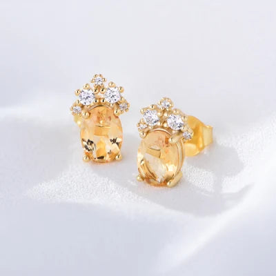 OVAL NATURAL CITRINE GEMSTONE STUD EARRINGS (الأقراط)