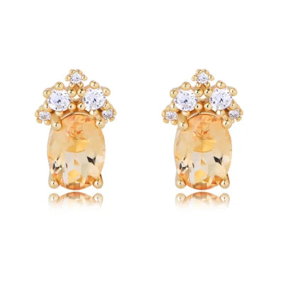 OVAL NATURAL CITRINE GEMSTONE STUD EARRINGS (الأقراط)