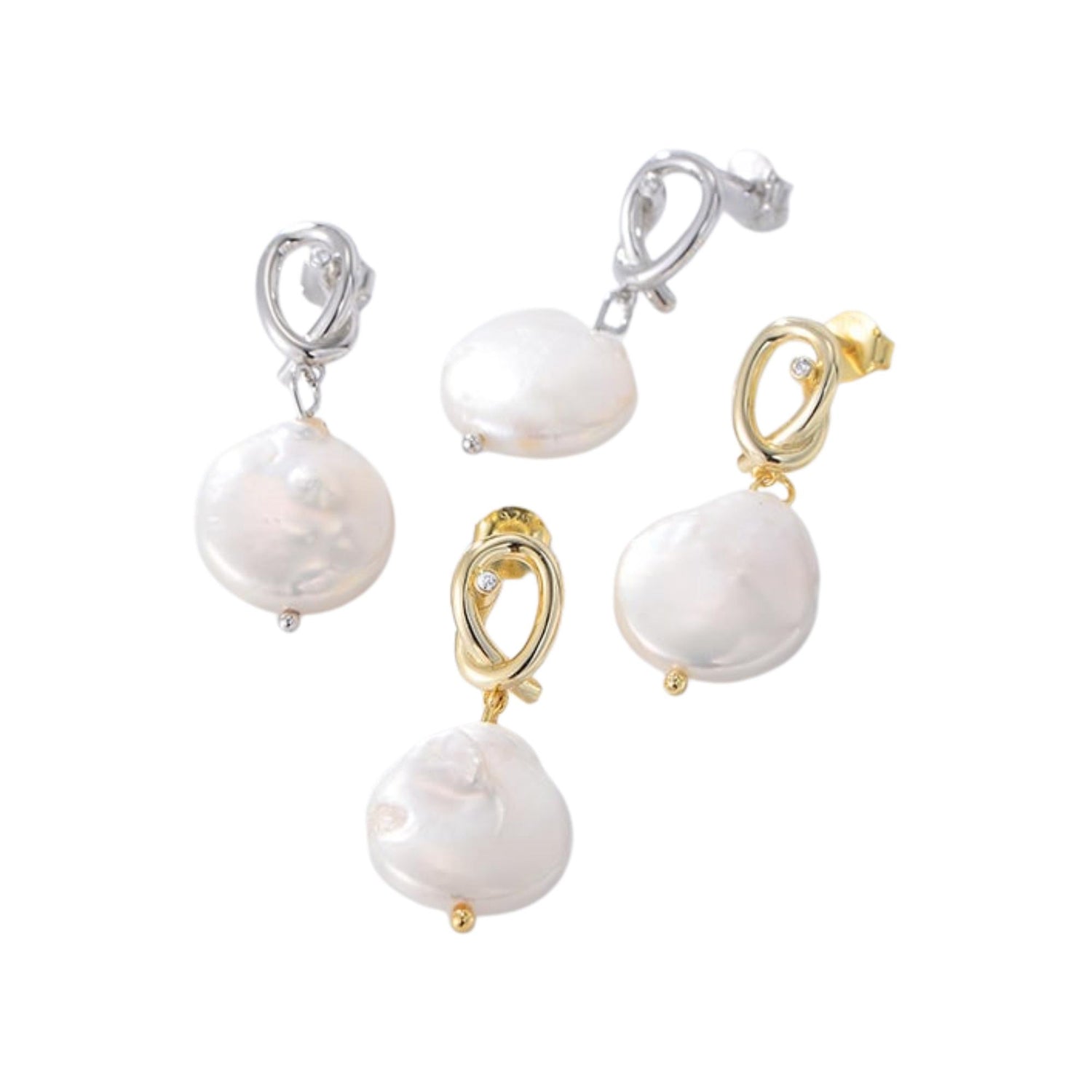 KNOT DANGLE FRESH WATER PEARL STUD EARRINGS (الأقراط)