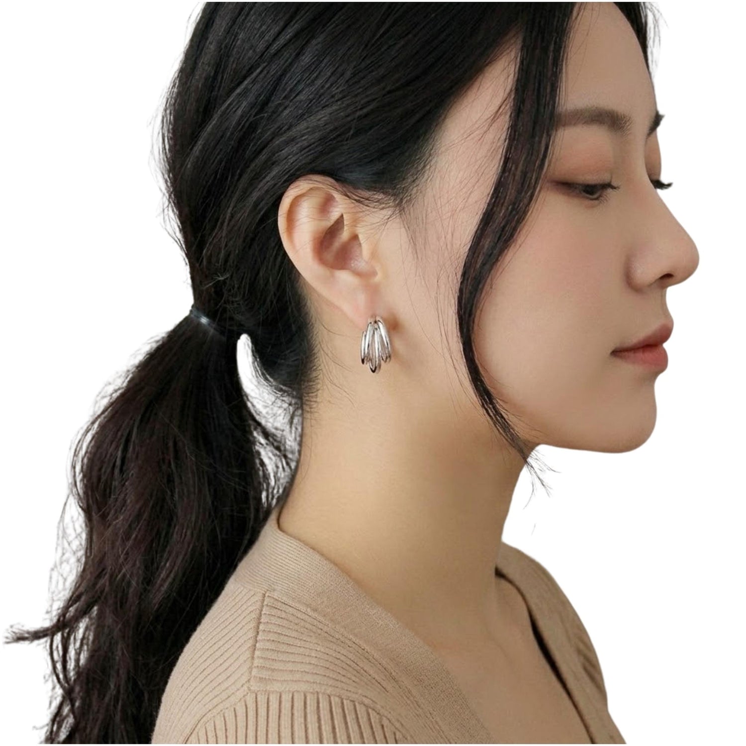 LINE-GEOMETRIC MULTI-LAYER CIRCLE STUD EARRINGS (الأقراط)