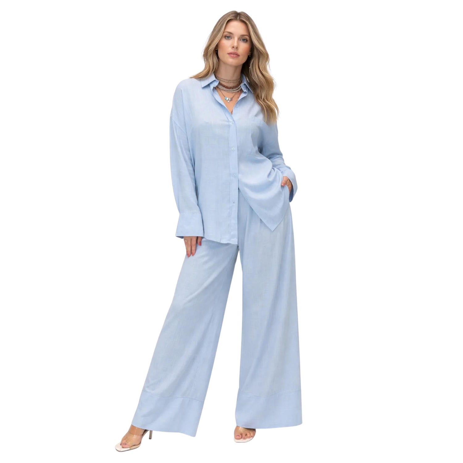 LINEN MIX EASE CO-ORD SET  زوج (SHIRT & PANTS قميص وبنطلون) “ALTHEA"