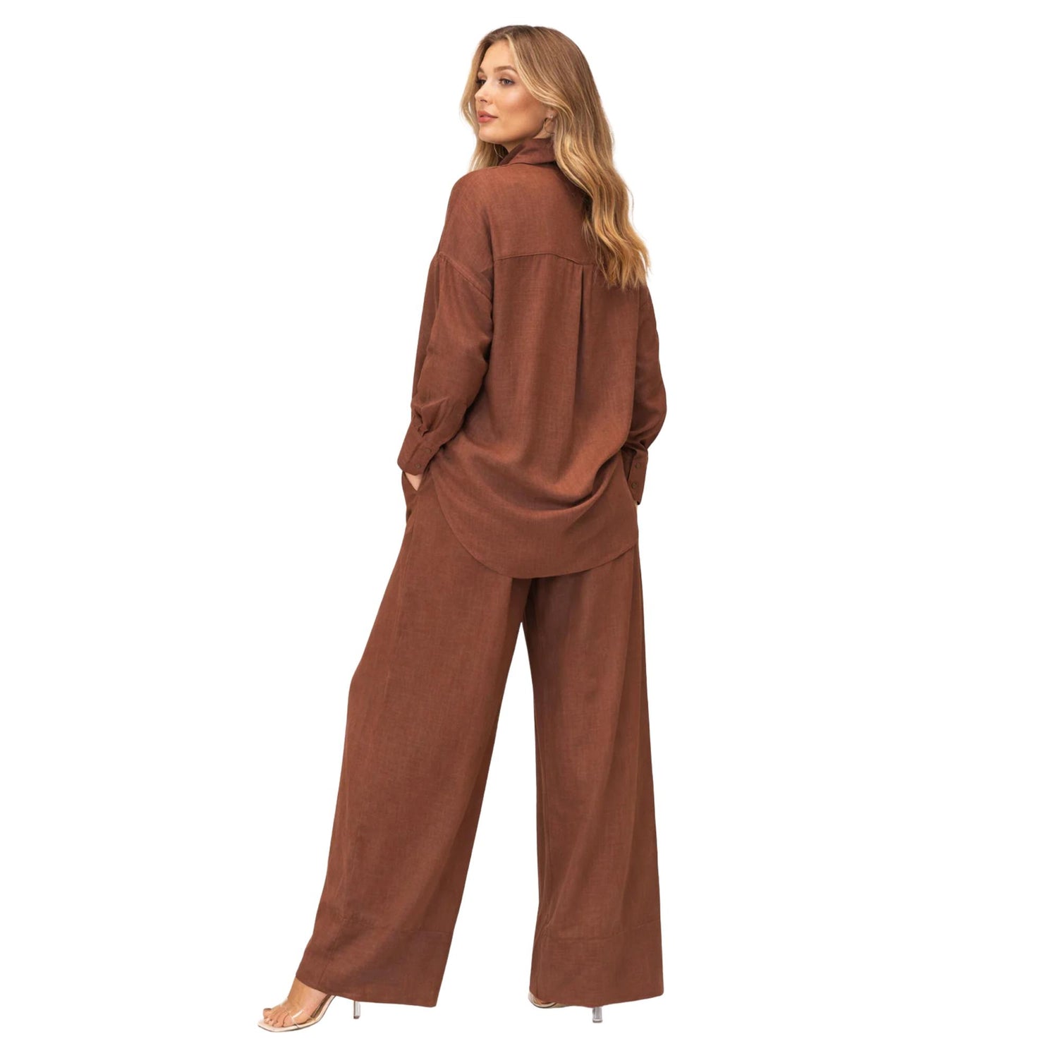 LINEN MIX EASE CO-ORD SET  زوج (SHIRT & PANTS قميص وبنطلون) “ALTHEA"