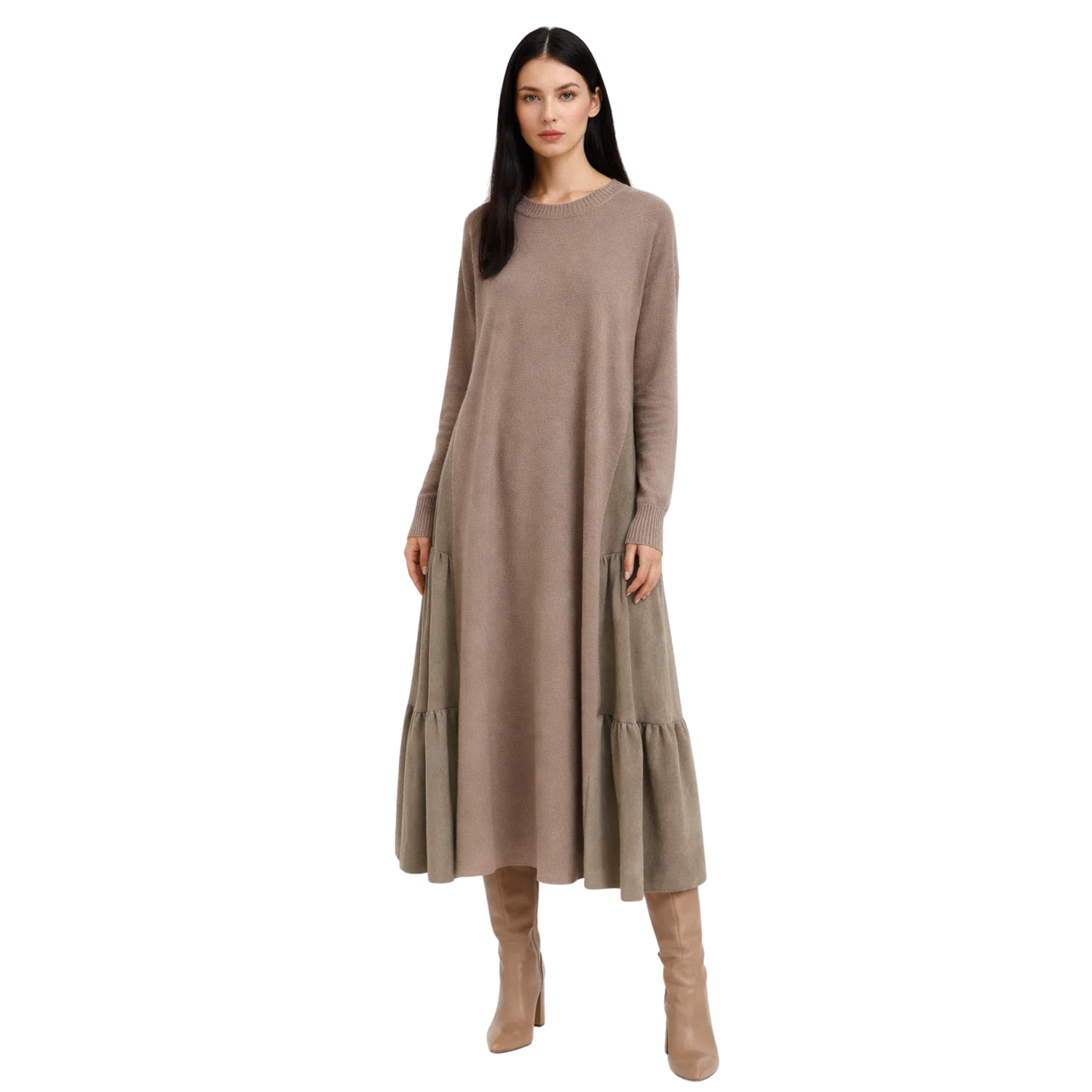 LONG SLEEVE KNITED MAXI DRESS (فستان) "PIA"