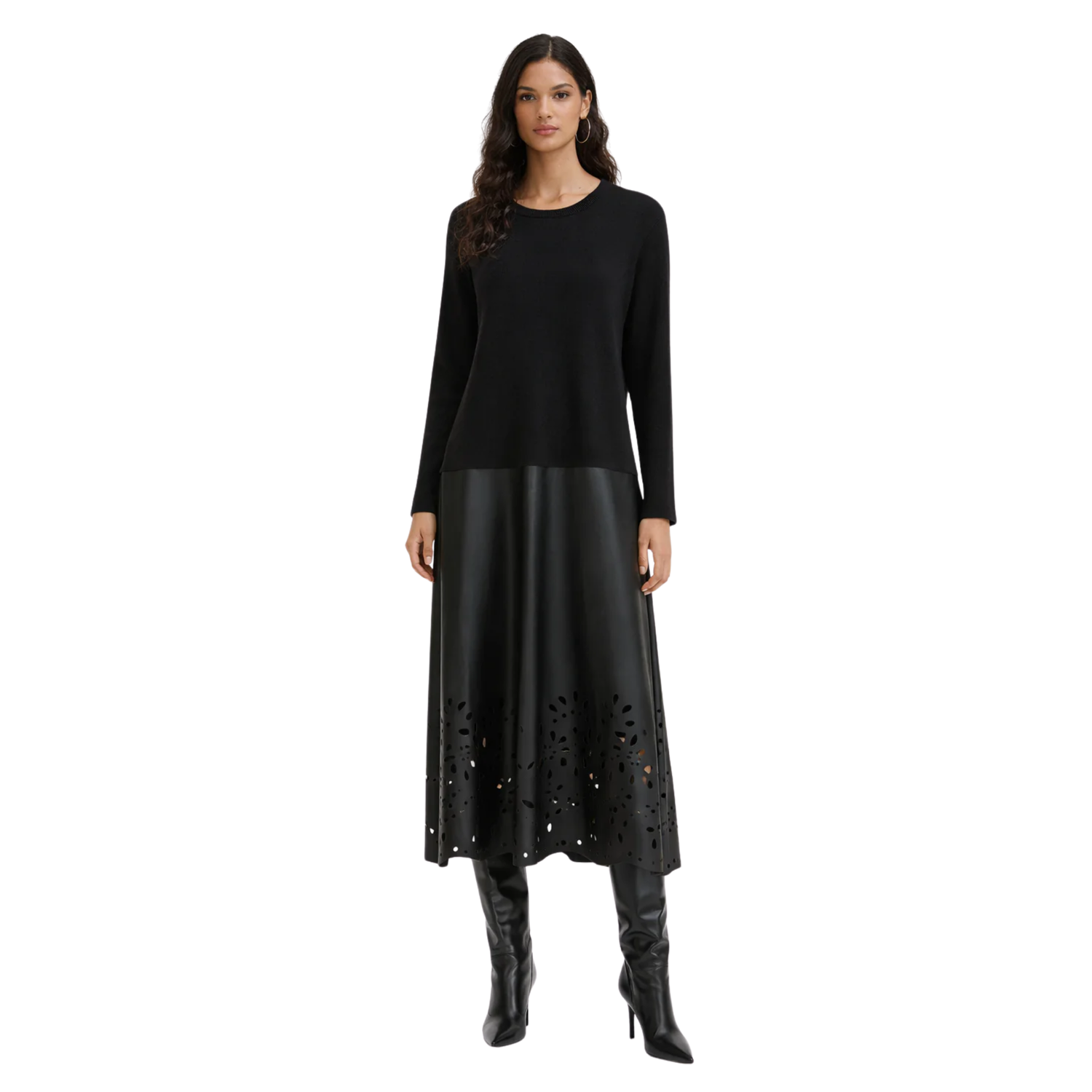 LONG SLEEVE LEATHER BOTTOM DRESS (فستان) "ERA NU"