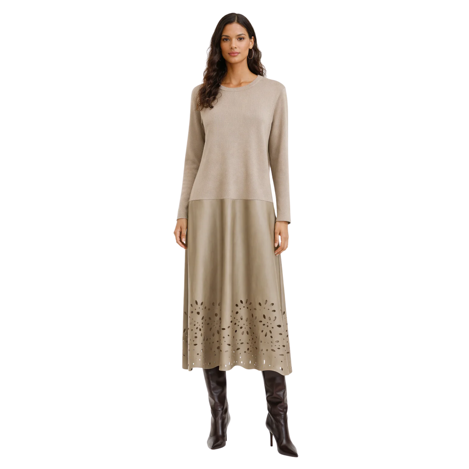LONG SLEEVE LEATHER BOTTOM DRESS (فستان) "ERA NU"