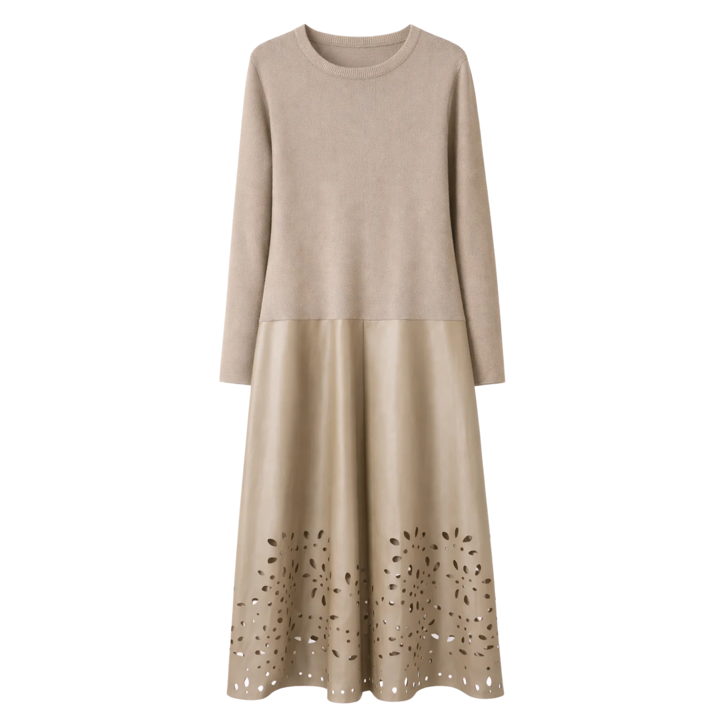 LONG SLEEVE LEATHER BOTTOM DRESS (فستان) "ERA NU"