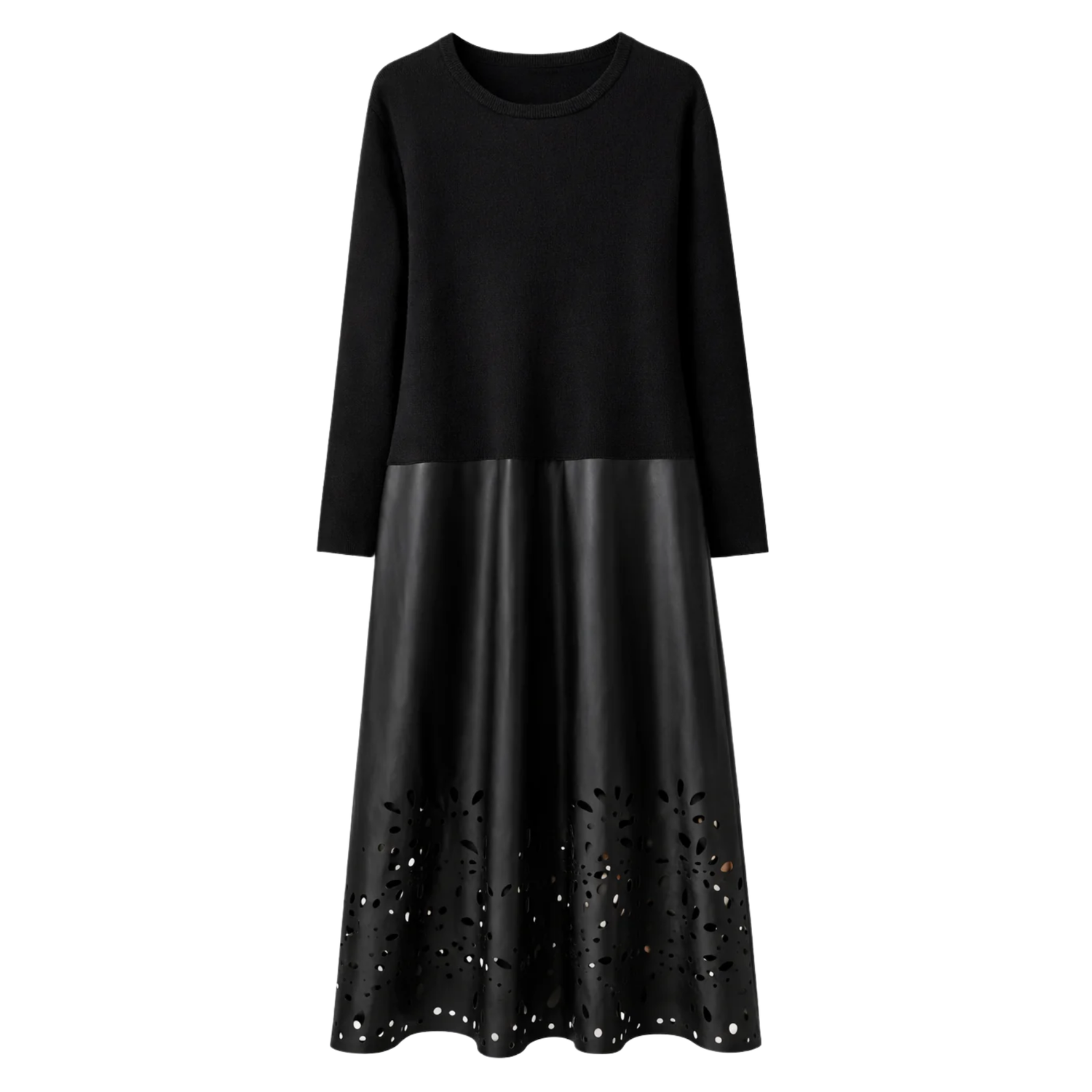 LONG SLEEVE LEATHER BOTTOM DRESS (فستان) "ERA NU"