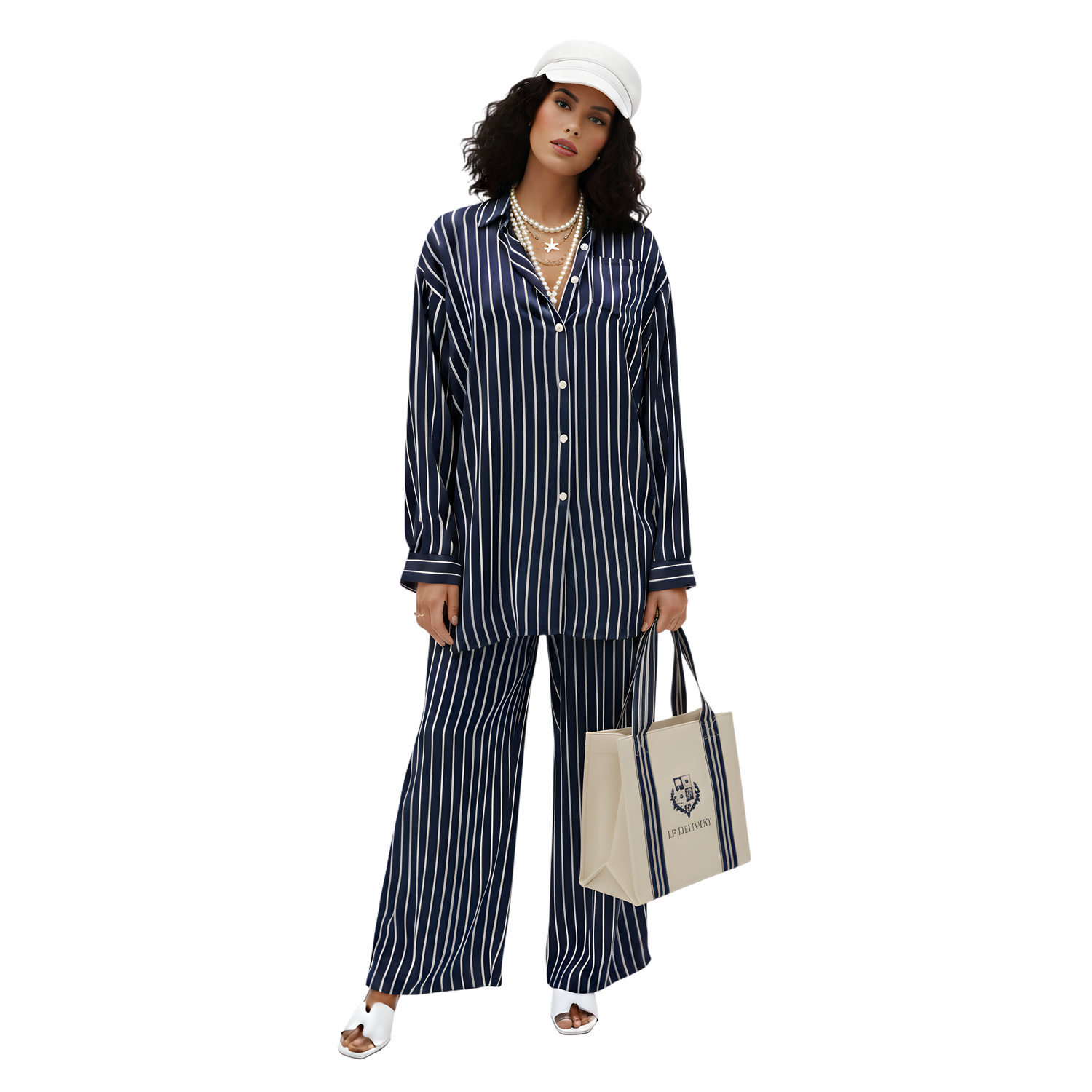 LOOSE FIT STRIPED 2PC SET زوج (SHIRT & PANTS قميص وبنطلون) “JANE LEE"