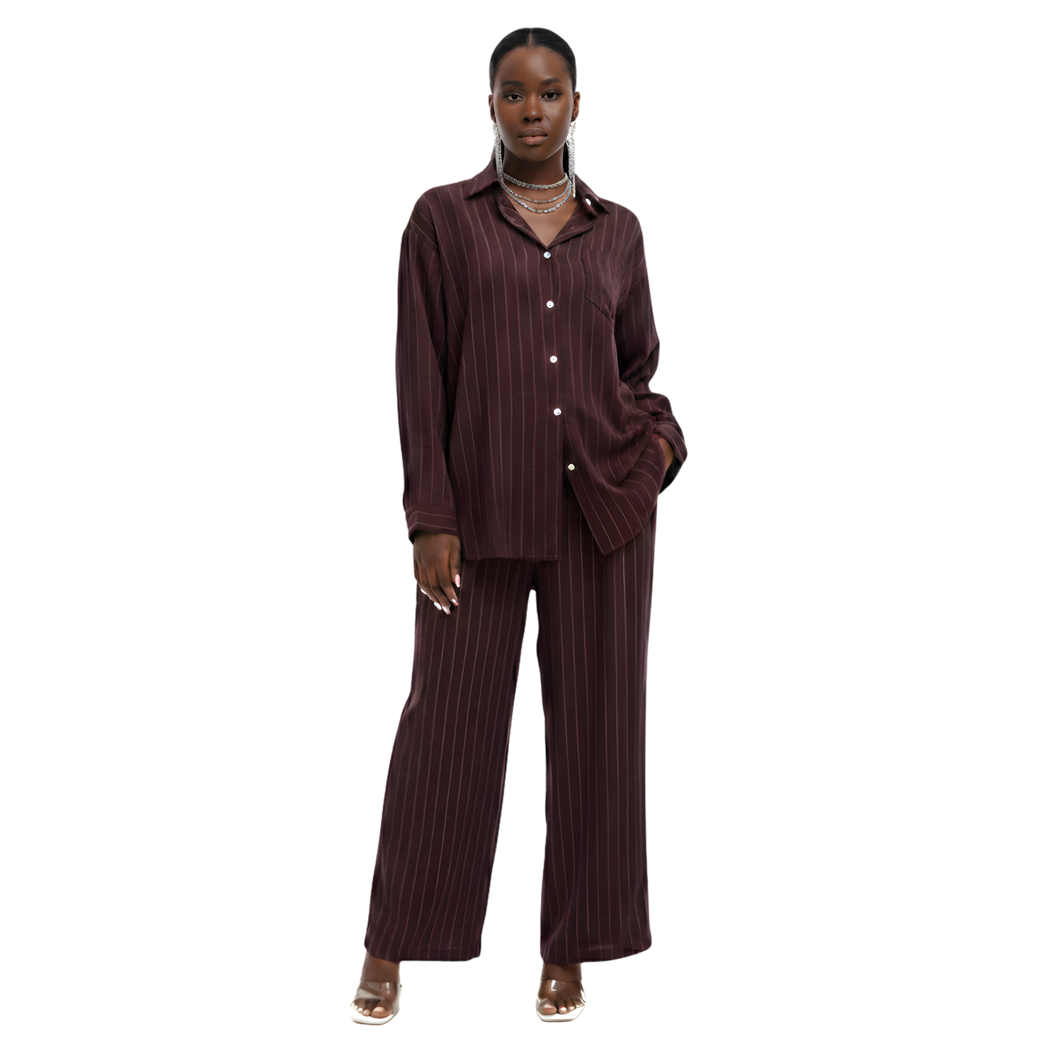 LOOSE FIT STRIPED 2PC SET زوج (SHIRT & PANTS قميص وبنطلون) “JANE LEE"