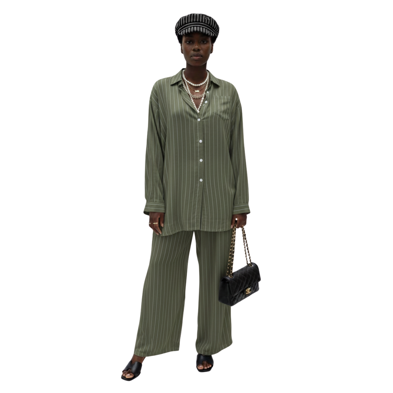 LOOSE FIT STRIPED 2PC SET زوج (SHIRT & PANTS قميص وبنطلون) “JANE LEE"