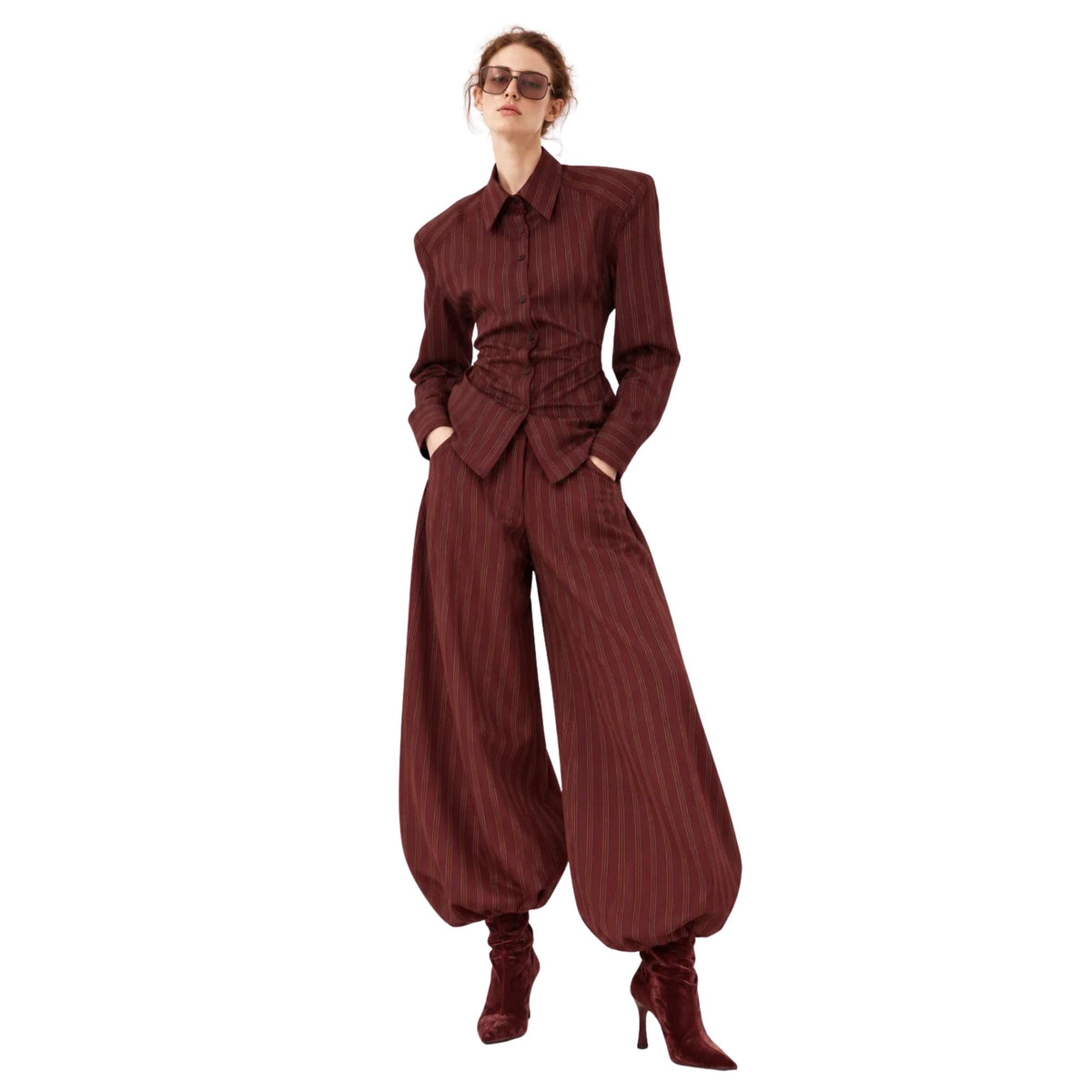 MAROON STRIPED TWO-PIECE SET تعيين (SHIRT & PANTS) “VIOLLA”