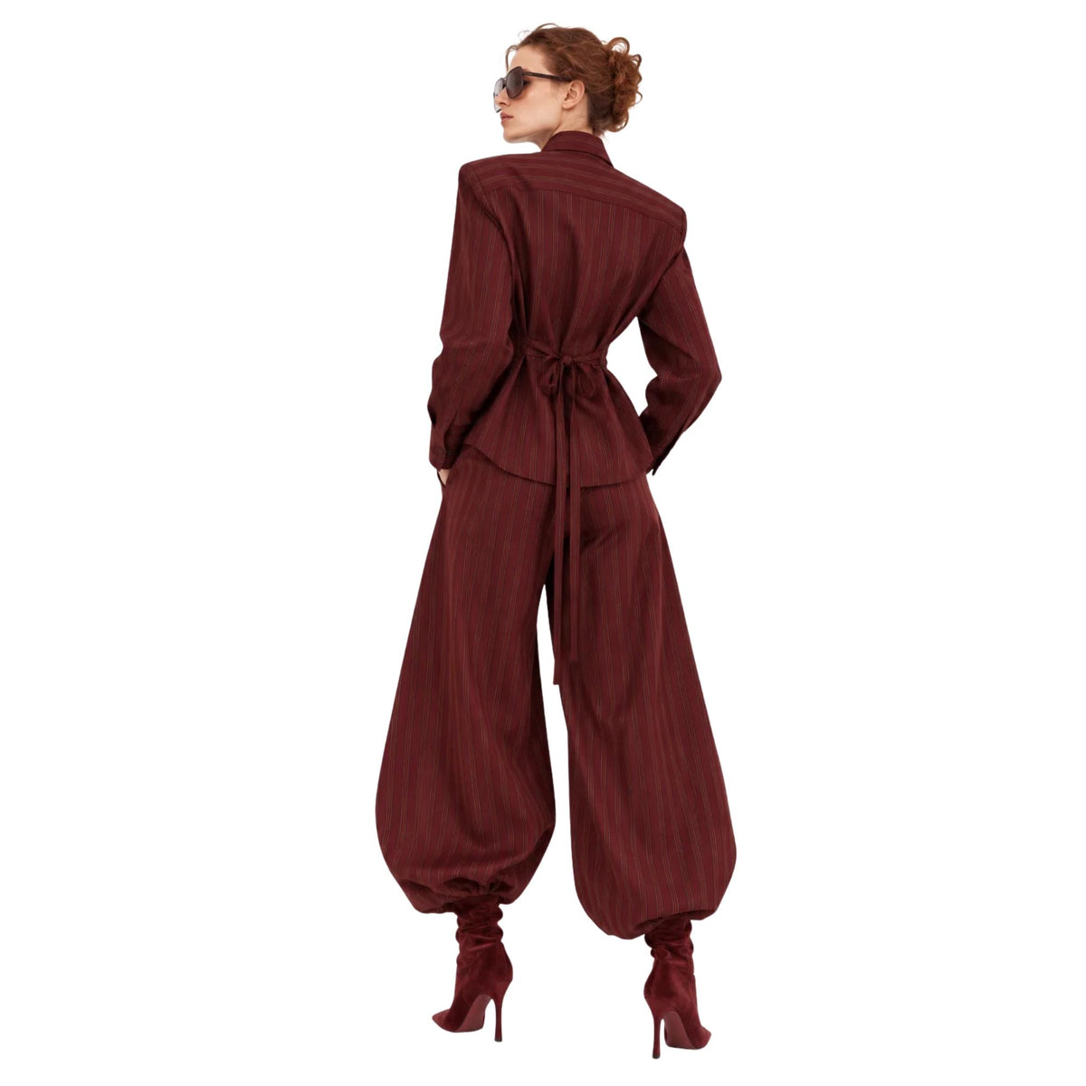 MAROON STRIPED TWO-PIECE SET تعيين (SHIRT & PANTS) “VIOLLA”