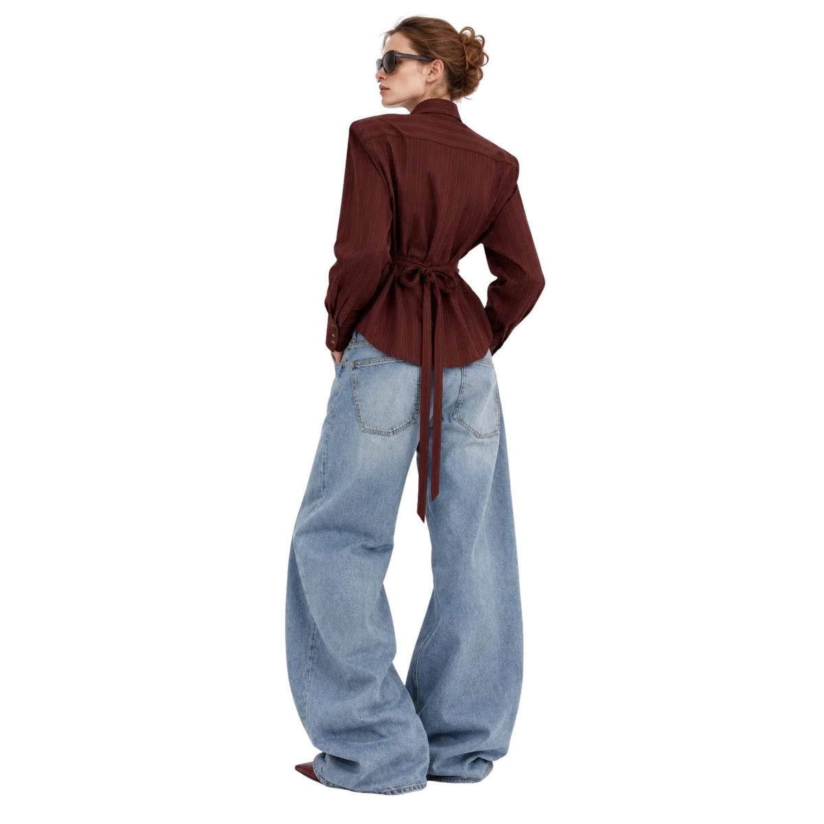 MAROON STRIPED TWO-PIECE SET تعيين (SHIRT & PANTS) “VIOLLA”