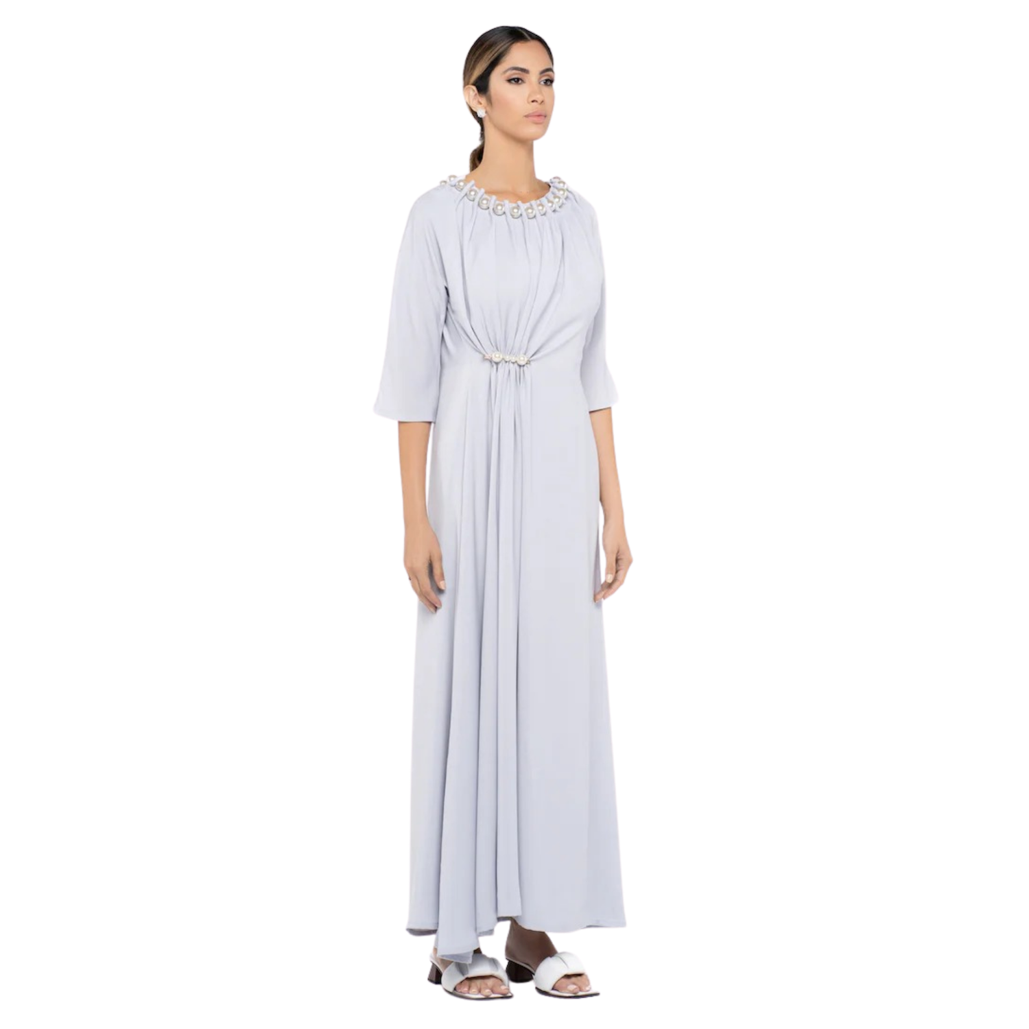 MAXI DRESS WITH NECK PEARL EMBELLISHMENT “MANAL”