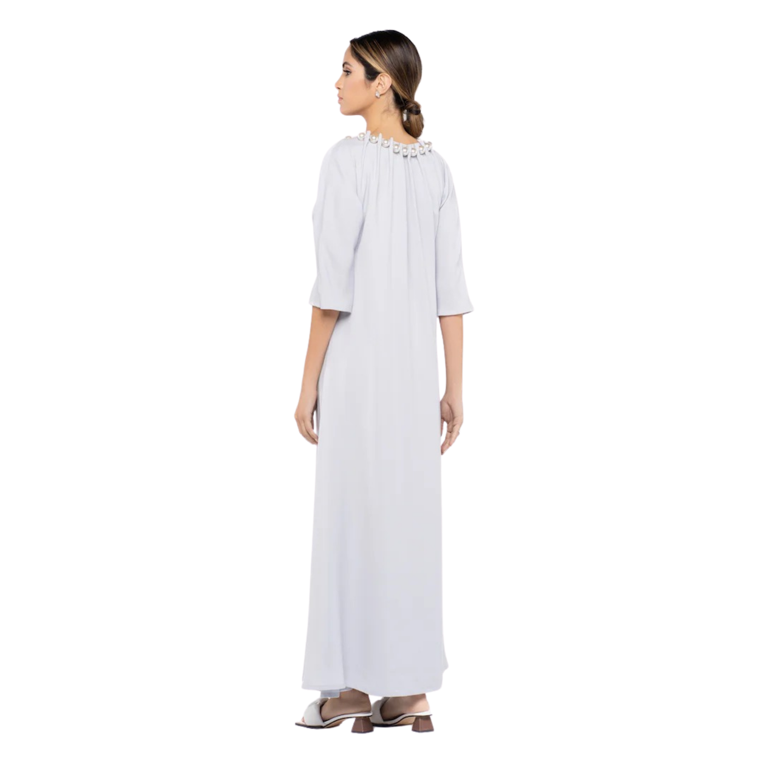 MAXI DRESS WITH NECK PEARL EMBELLISHMENT “MANAL”