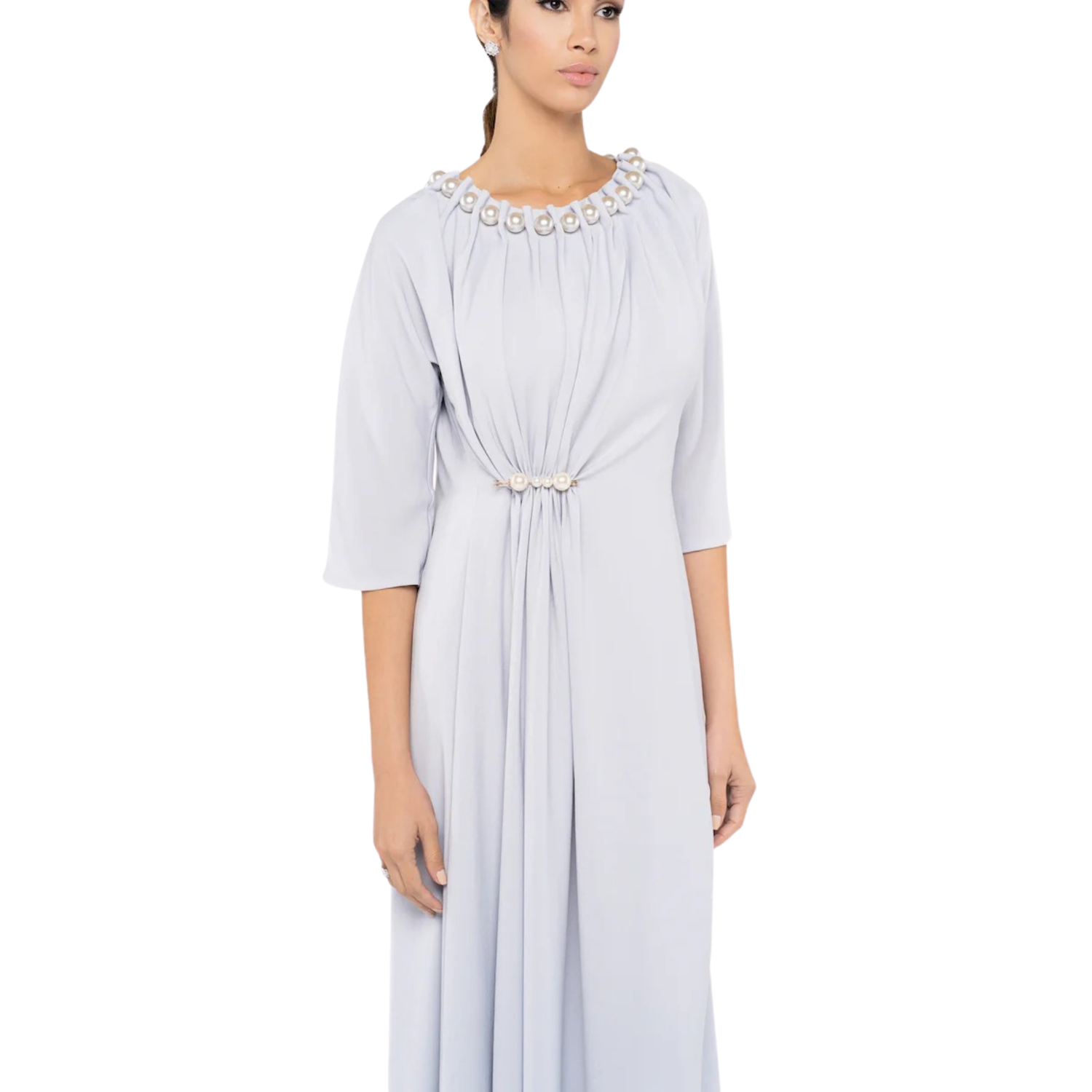 MAXI DRESS WITH NECK PEARL EMBELLISHMENT “MANAL”