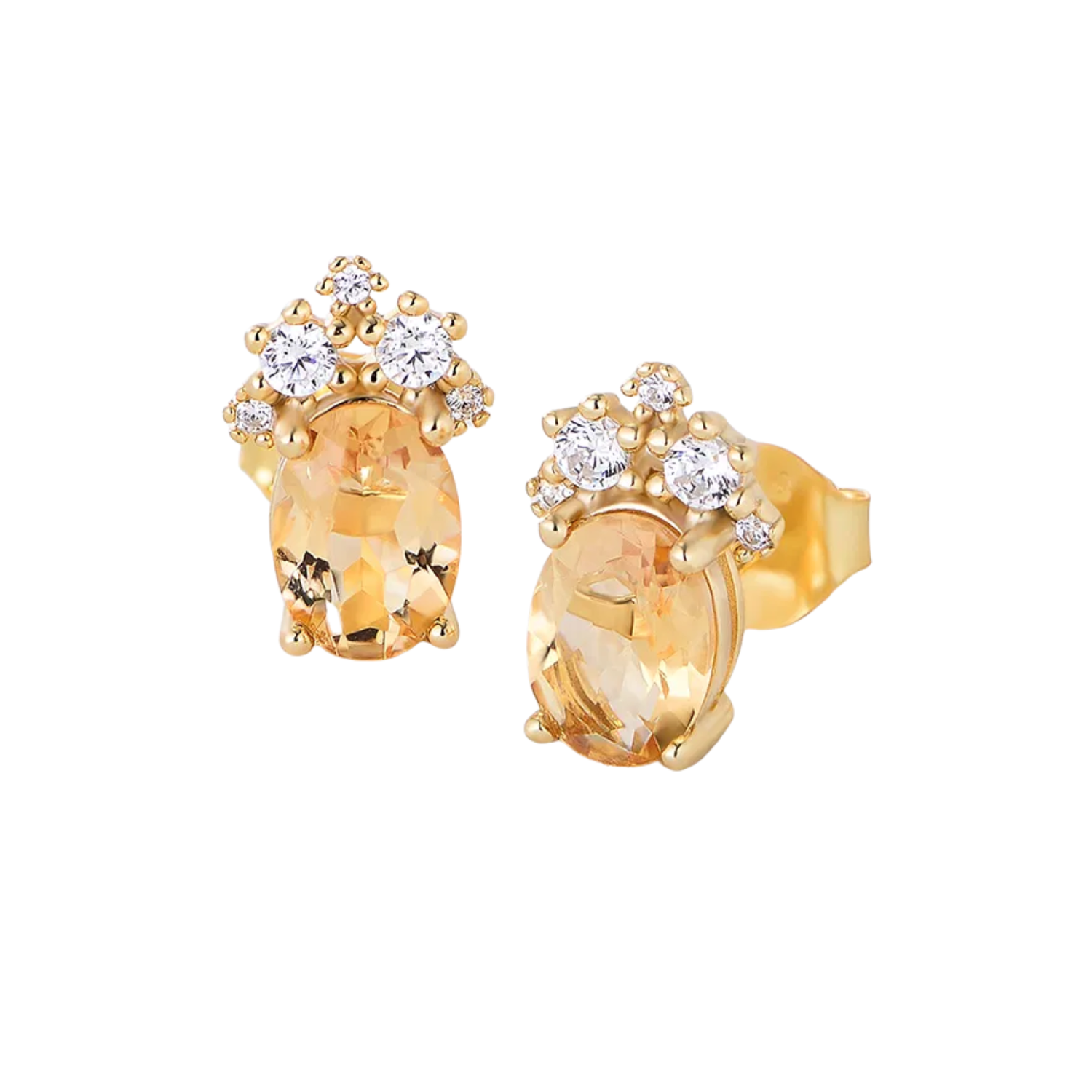 OVAL NATURAL CITRINE GEMSTONE STUD EARRINGS (الأقراط)