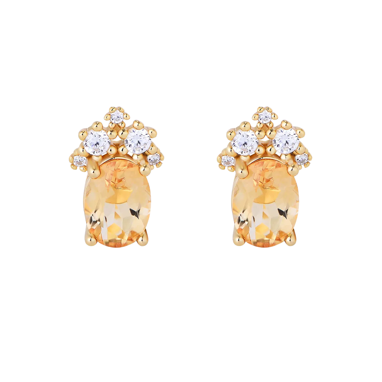 OVAL NATURAL CITRINE GEMSTONE STUD EARRINGS (الأقراط)